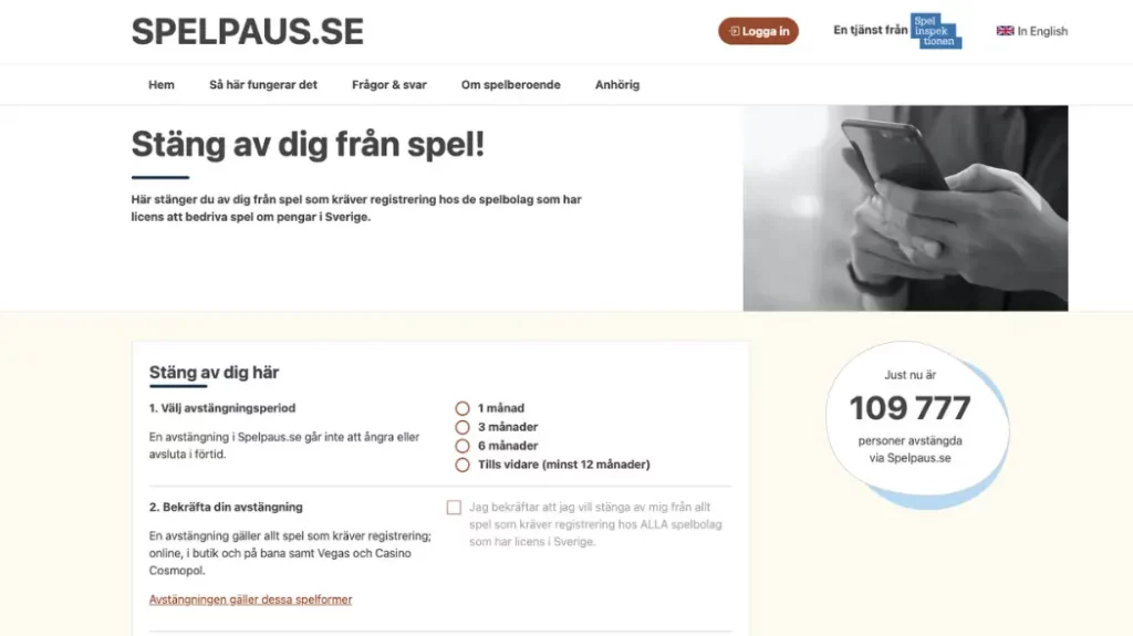 Spelpaus.se Homepage